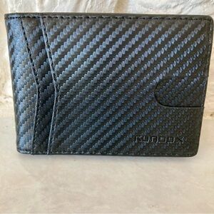 NWOT “RUNBOX” -men’s bifold slim RFID blocking accessory in black herringbone